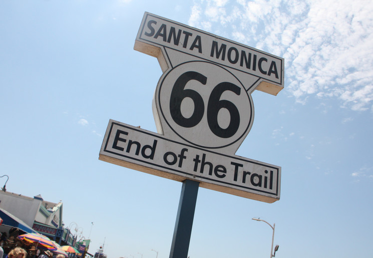 Officieel eindpunt van de Route 66 in Santa Monica, Amerika