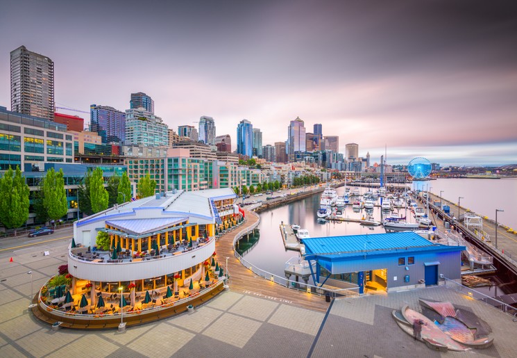 Gezellige pier in Seattle, Amerika