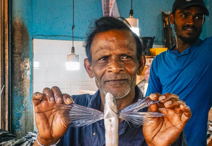 Er worden allerlei vissen verkocht op de markt in Kandy
