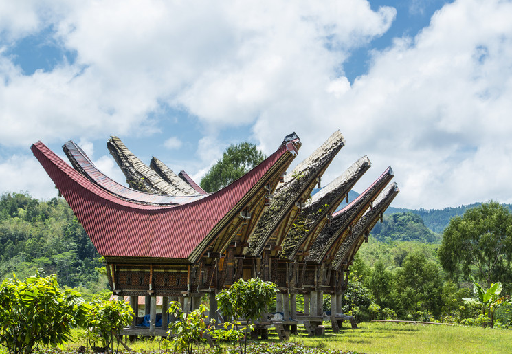 Tongkonan woningen van de Torajabevolking in Rantepao. Sulawesi