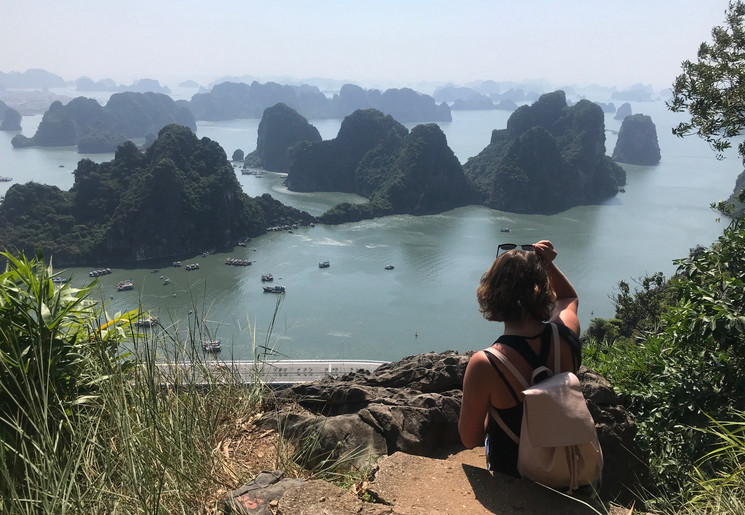 Prachtige uitzichten op de karstgebergten bij Halong Bay in Vietnam