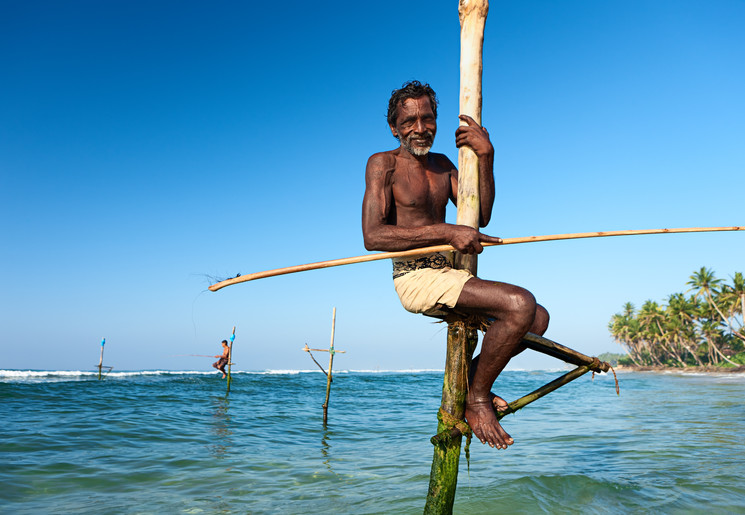 Vissers bij Galle in Sri Lanka