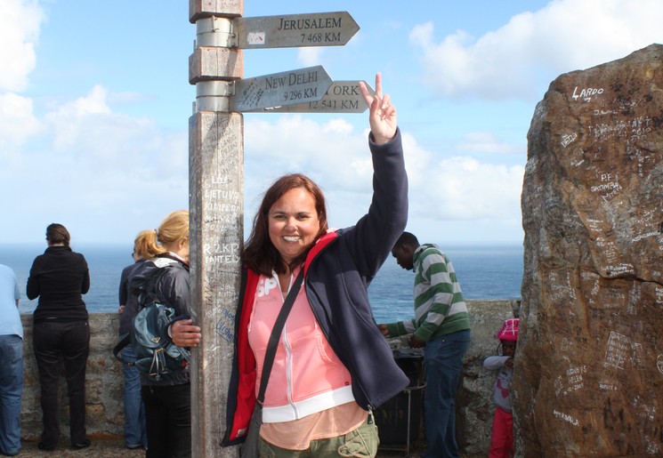 Caroline bij Kaap de Goede Hoop in Zuid-Afrika