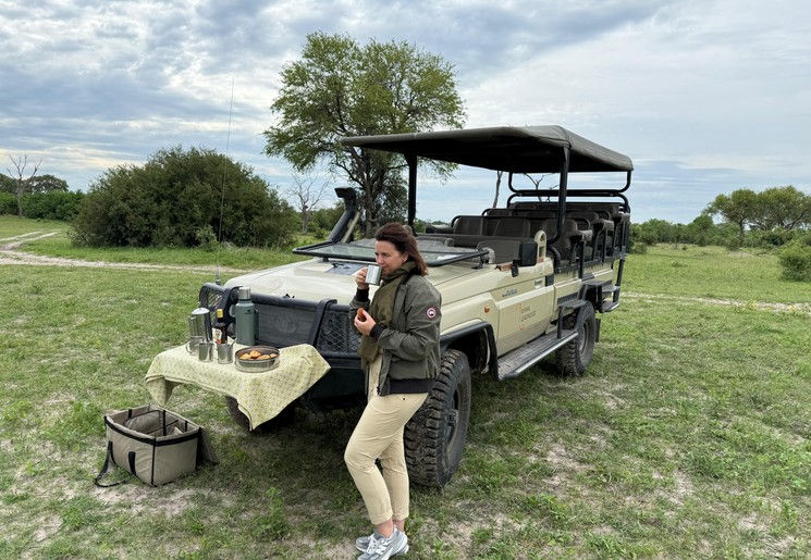 Even pauze tijdens een gamedrive in de Okavango Delta