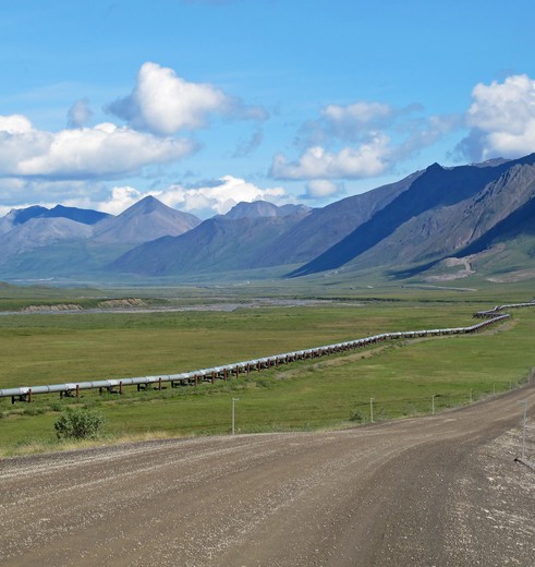 De Alaska olie pijplijn nabij Prudhoe Bay, Alaska, Amerika