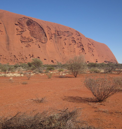 Uitzicht op Uluru tijdens de Basewalk, Australië