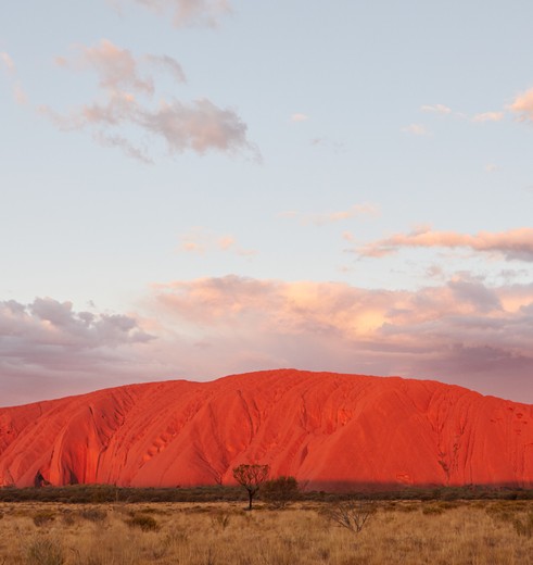 Geniet van de zon die opkomt in Uluru, Australië