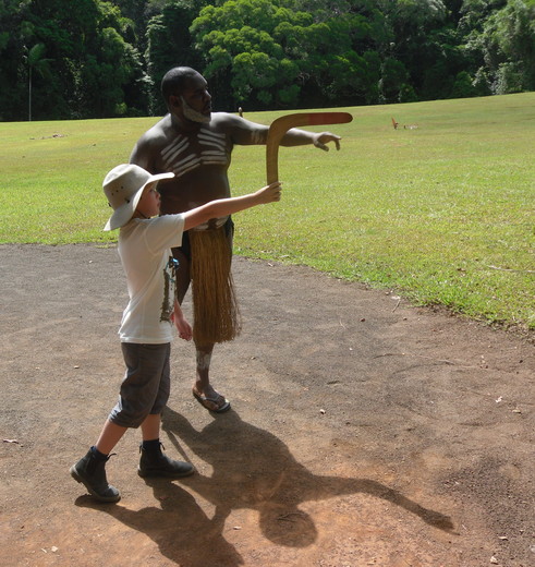 Leer van een Aboriginal om met een boomerang te gooien, Australië