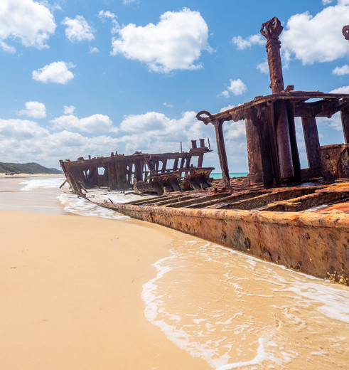 Een scheepswrak op Fraser Island