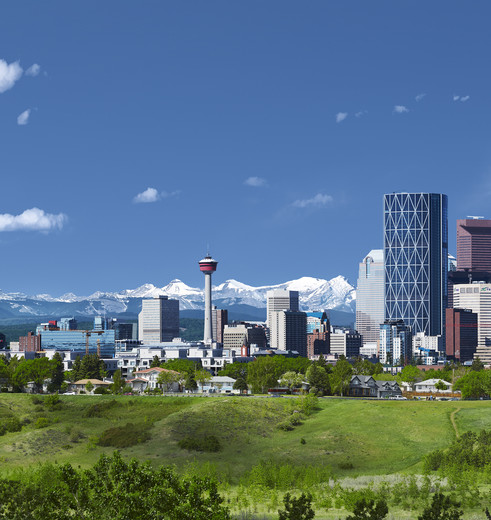 het uitzicht op de stad Calgary, Canada