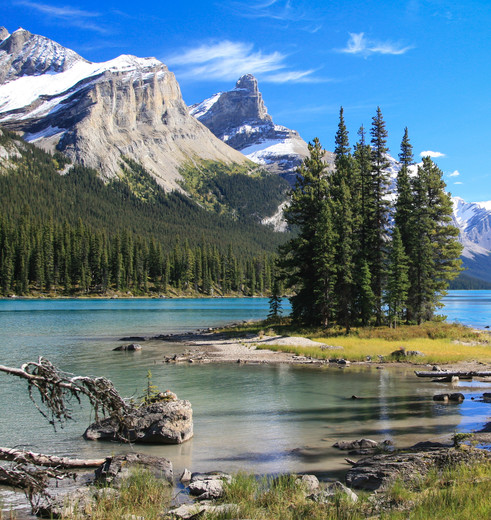 Spirit Island in Maligne Lake in Jasper National Park