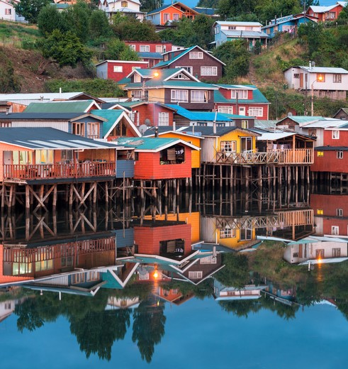 De huizen op het authentiek eiland Chiloé