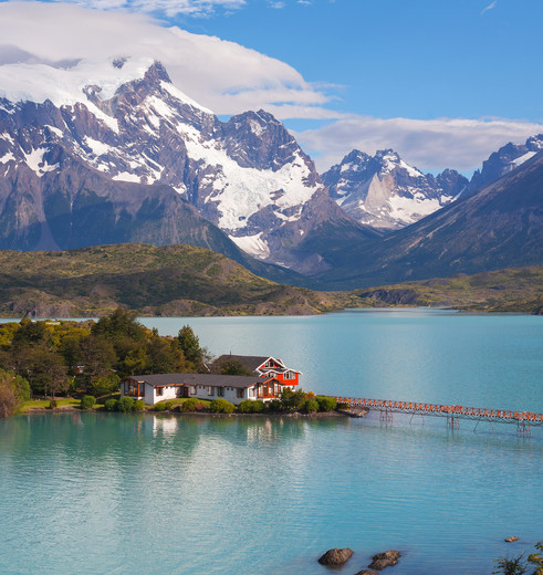 Meer en bergen in Torres del Paine, Chili