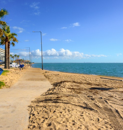Even relaxen op het strand van Corpus Christi, Texas, Verenigde Staten