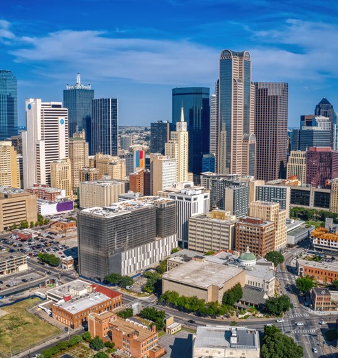 Blik op Dallas vanuit de lucht, Texas, USA