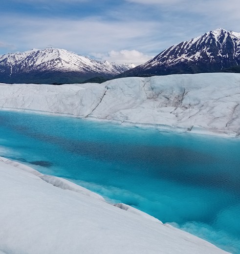 Landing op de ijsvelden van de Matanuska gletsjer, Alaska, Amerika