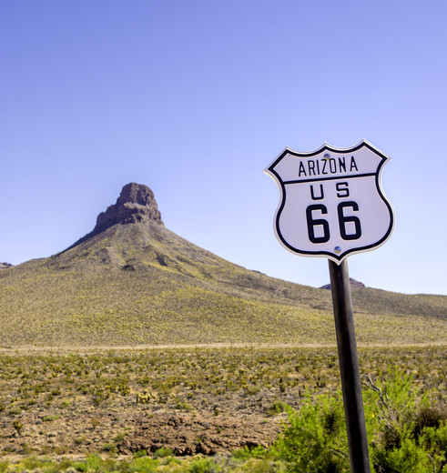Iconisch verkeersbord van de Route 66, Amerika