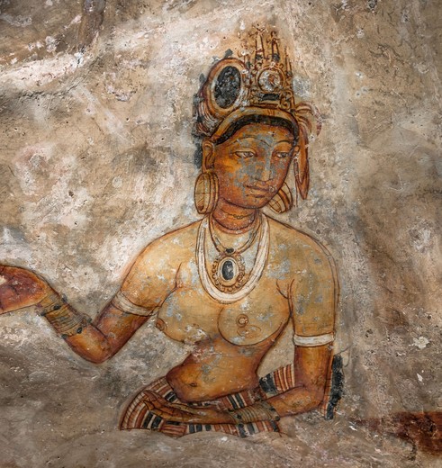 Muurschildering bij Sigirya, Sri Lanka