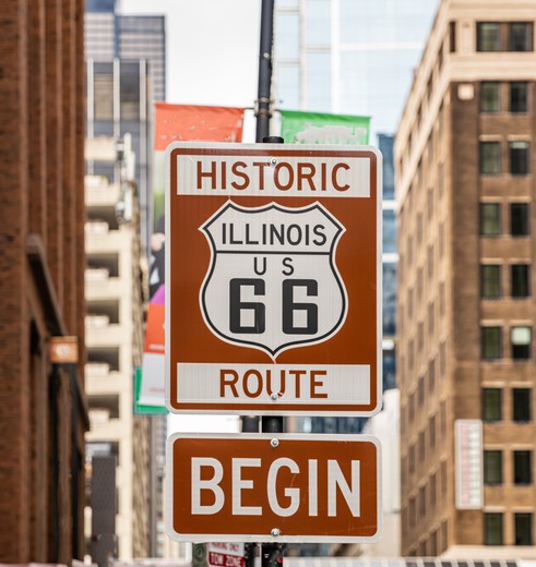 Officiële start Route 66, Chicago, Amerika
