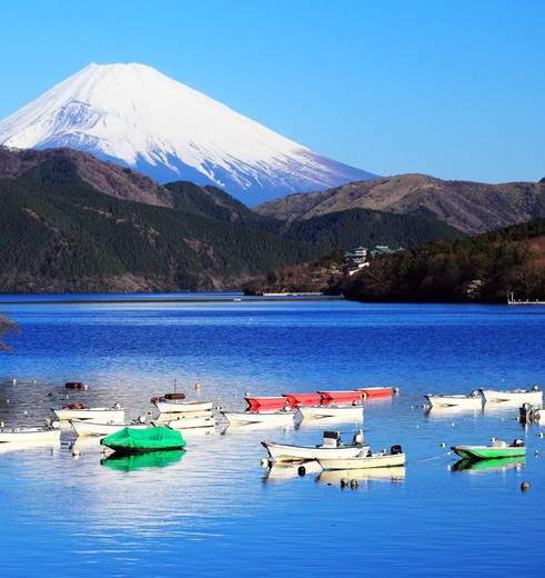 Uitzicht vanaf Lake Ashi op Mount Fuji