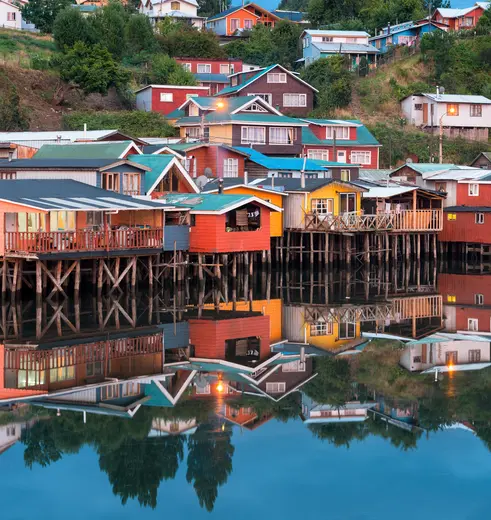De huizen op het authentiek eiland Chiloé