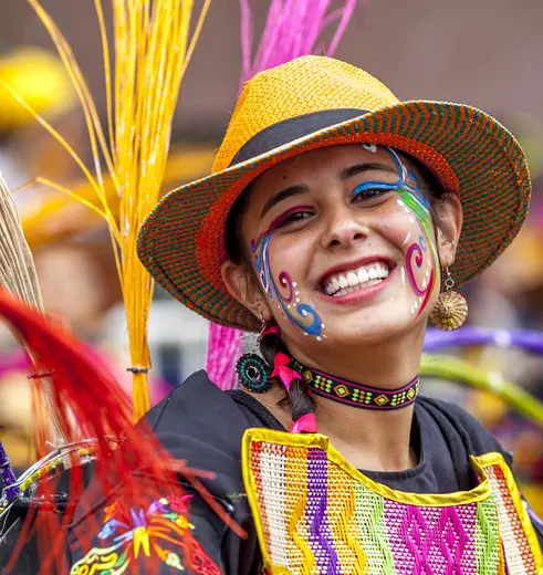 Een lach van een Colombiaanse tijdens de Carnaval