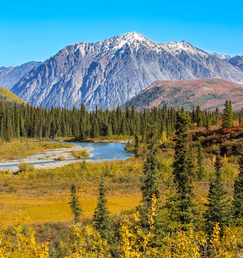 Schitterende natuur met bergen en meren in Denali National Park, Alaska, Verenigde Staten