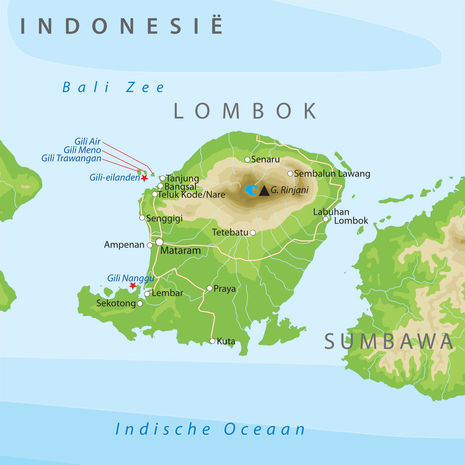 Kaart van Lombok, Indonesië