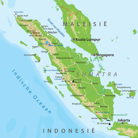 Kaart van Sumatra, Indonesië
