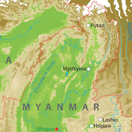 Kaart van Noord-Myanmar