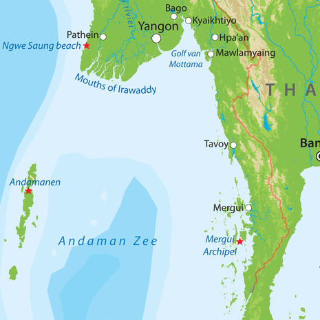Kaart van Zuid-Myanmar
