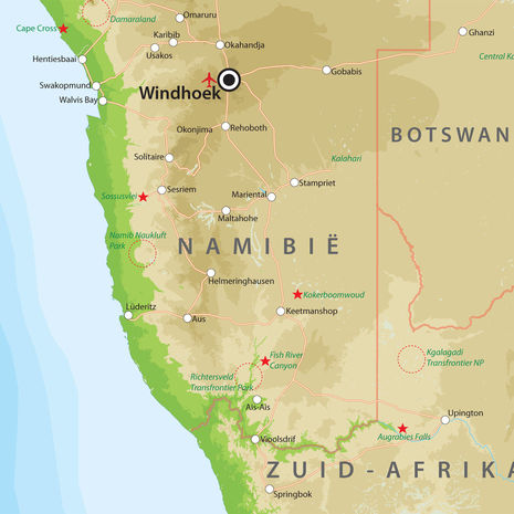 Landkaart Zuiden van Namibië Landkaart Zuiden van Namibië