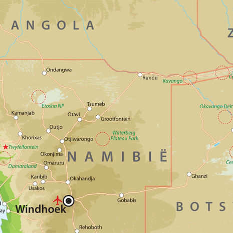 Landkaart Noorden van Namibië Landkaart Noorden van Namibië