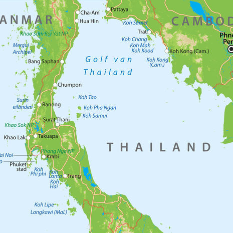Kaart van Zuid-Thailand