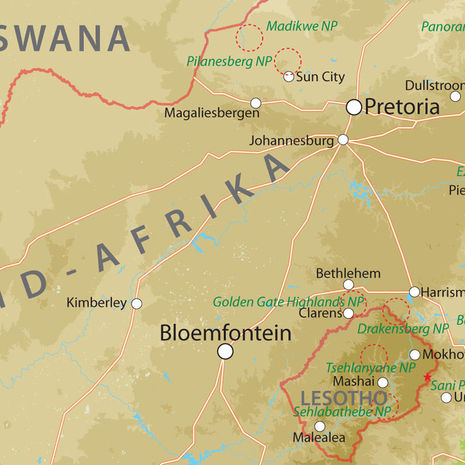 Landkaart Midden van Zuid-Afrika