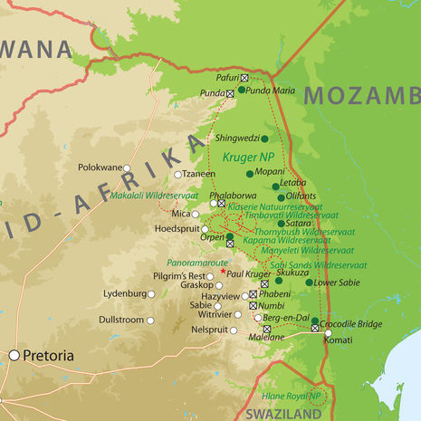 Landkaart Noorden van Zuid-Afrika