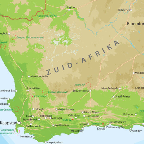 Landkaart Zuiden van Zuid-Afrika
