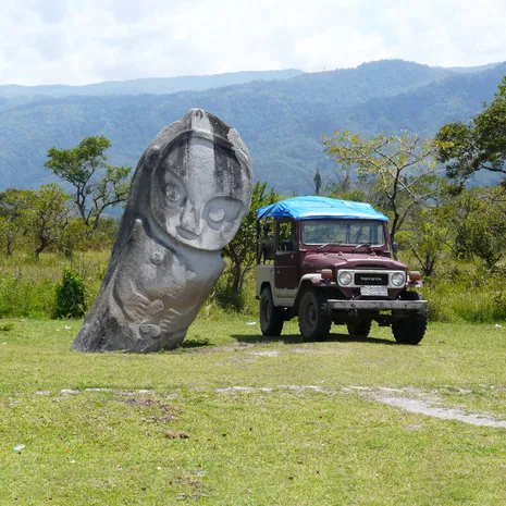 Enorme megalieten in de Badavallei op Sulawesi