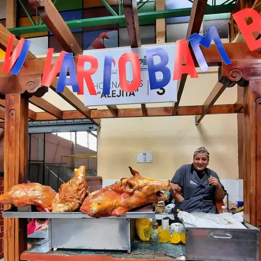 Marktkraam met eten Ecuador